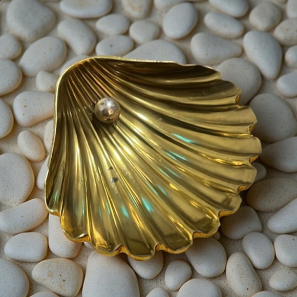 Vintage Artisan Golden Bronze Claim Shell Trinket Jewelry Dish Decor - Picture 3 of 11
